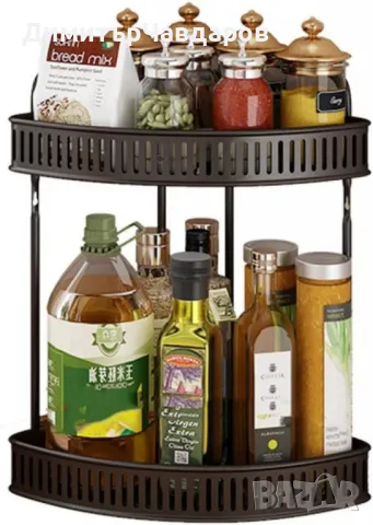 Ъглова стойка за подправки 2 нива – Органайзер за кухня, баня и спалня, без монтаж