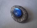 брошка Чешко стъкло с цвят синьо и филигранн 1920г , снимка 5