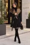 Gucci Луксозно Дамско Двулицево Палто С Качулка Колан С Надпис И Монограм В Черно И Кафяво Код E186, снимка 1