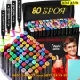 Двустранни маркери за рисуване и оцветяване комплект от 80 броя - КОД 4339, снимка 1