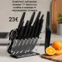 Комплект кухненски ножове 17 части със стойка и ножица от неръждаема стомана, снимка 1