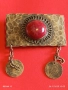 Винтидж брошка с филигран и червен камък АХАТ монети 52267, снимка 2