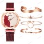 Моден дамски кварцов часовник в комплект с четири гривни, 7цвята - 023, снимка 5
