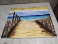 Картина пейзаж акрилни бои Пътека на плажа край морето -335х415см, снимка 4