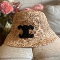 -%Шапка Селин*celine triomphe bucket hat in raphia*, снимка 3 - Шапки - 41649731