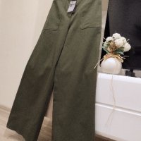 Дамски зелен бежов широк панталон Christine Fashion дънкови панталони висока талия сако палто яке, снимка 3 - Панталони - 44387801