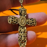 Стар бронзов кръст с камъни , вързанка  и патина по кръста за ценители и колекционери . - липсват дв, снимка 5 - Антикварни и старинни предмети - 41795534
