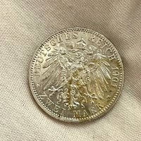 2 марки 1901 г, Германия / Прусия - сребърна монета, снимка 1 - Нумизматика и бонистика - 40150136