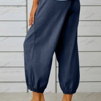 Памучно-ленени широки дамски панталони с висока талия, 10цвята - 023, снимка 4 - Панталони - 41579956