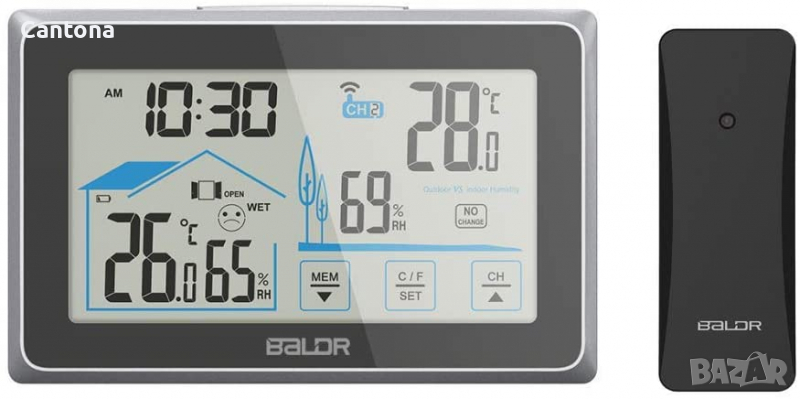 BALDR безжичен вътрешен/външен термометър и хигрометър, сензорен екран с монитор за температура/влаж, снимка 1