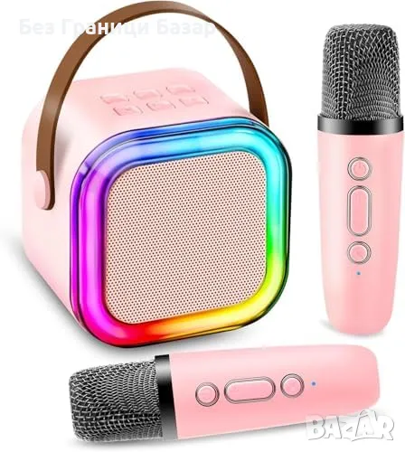 Нова Преносима караоке система с 2 микрофона, LED ефекти, Bluetooth за деца, снимка 1
