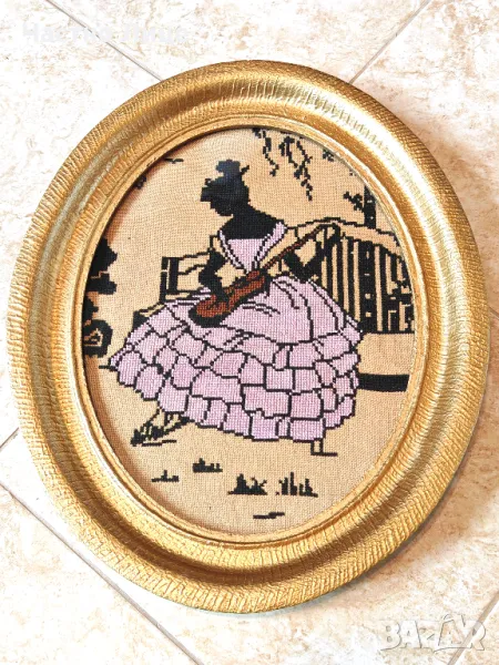 Голям Старинен Гоблен в Елипсовидна Рамка , снимка 1