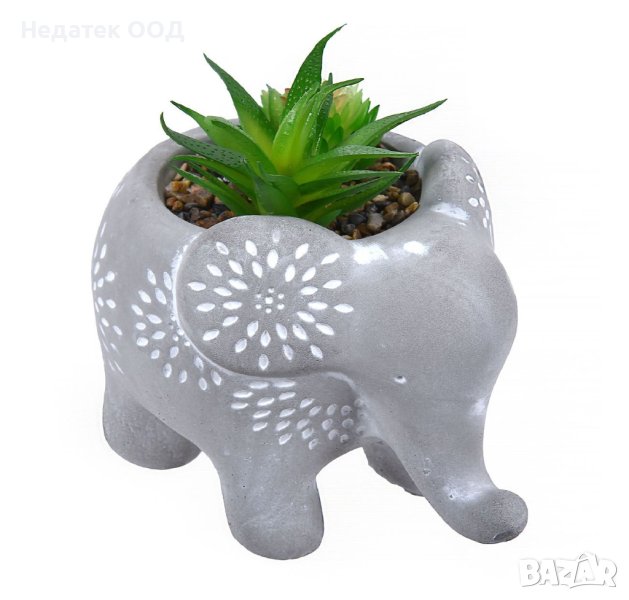 Декоративна саксия слон и сукулент, 15x10x13см, снимка 1