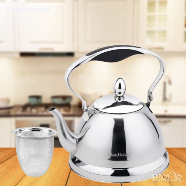 Луксозен чайник за чай с цедка, висококачесвен инокс, 1L, снимка 1