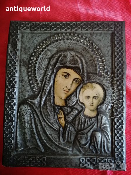 Старинна РУСКА Икона Девата с Младенеца , Обков 19Век, снимка 1