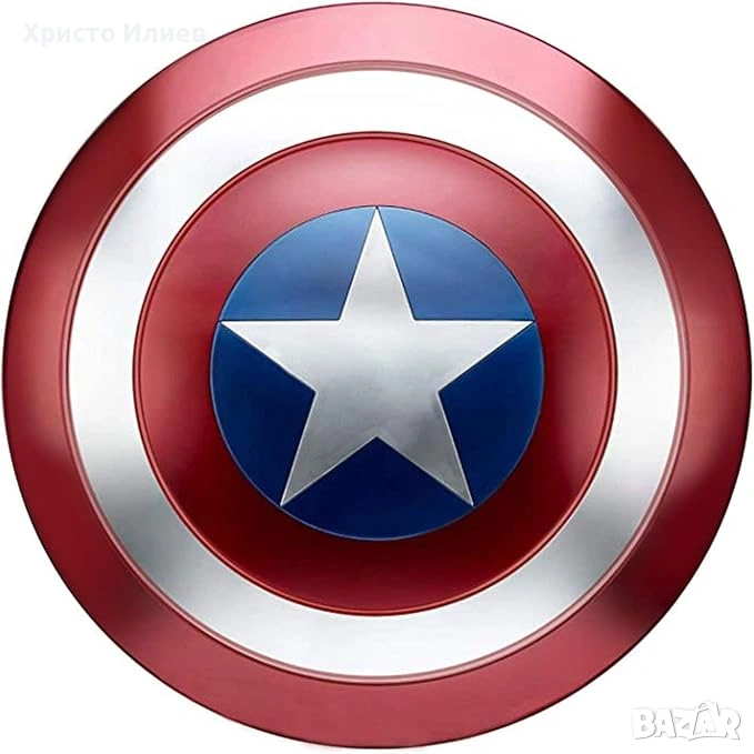 Щит на Капитан Америка Captain America 60см реалистичен модел метален, снимка 1