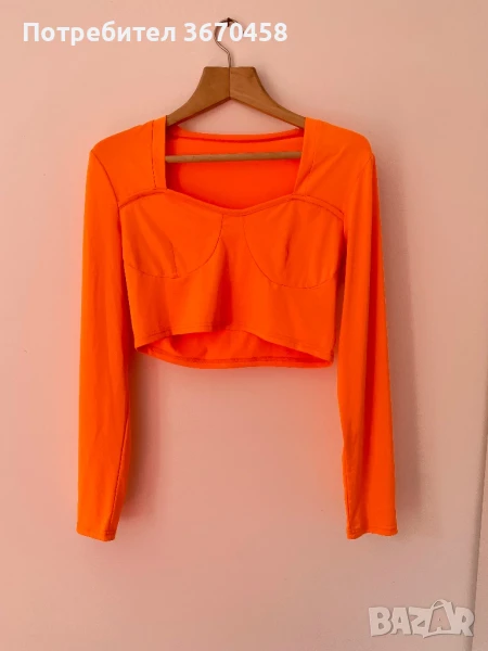 Дамска блуза еластична по тялото неонова neon тип crop top модерна оранжев цвят, снимка 1
