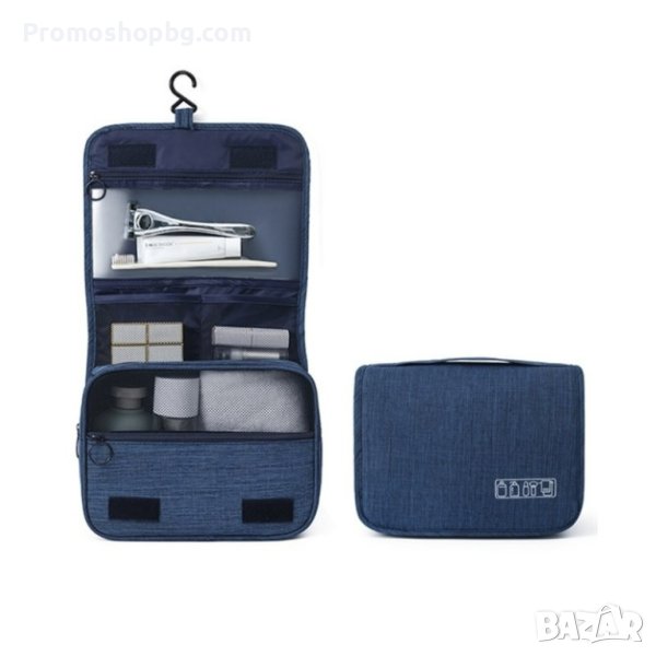 Козметична чанта/несесер/органайзер за пътуване с кукичка за закачване - СИН/СИВ, снимка 1