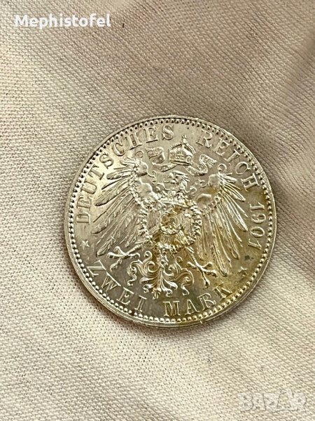 2 марки 1901 г, Германия / Прусия - сребърна монета, снимка 1