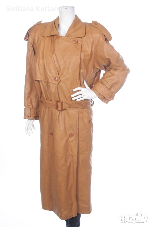 Кожено манто - цвят CAMEL, снимка 1