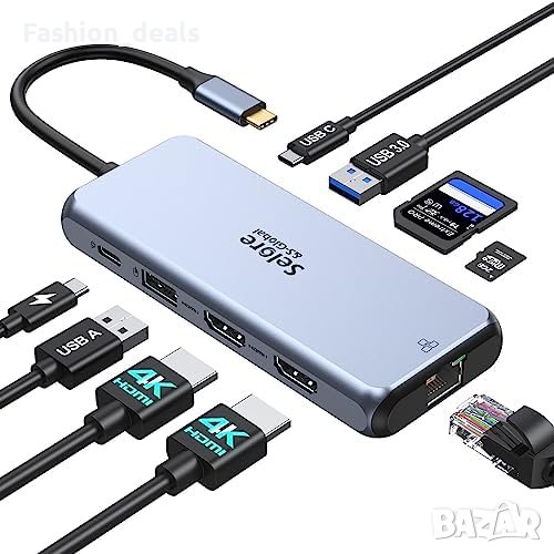 Нова USB C докинг станция с двоен монитор и 2 HDM/100W PD/лаптоп, снимка 1