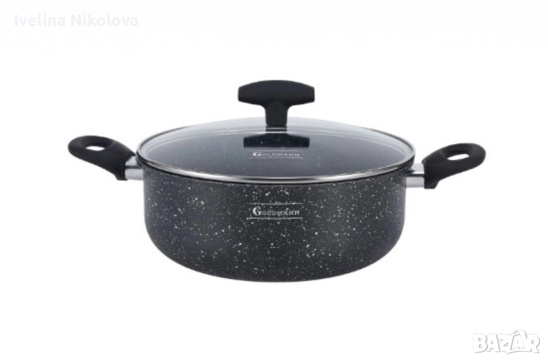 Тенджера Goldmann, Алуминий, Мрам. покр., Черен, снимка 1