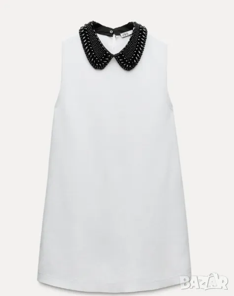 Дамска рокля ZARA, size S, яка с мъниста, бяла, плътна, непрозрачна материя 57% вискоза, НОВА!!! , снимка 1