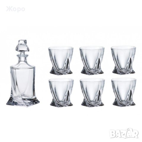 Комплект за уиски Bohemia Quadro - гарафа с 6 чаши, снимка 2 - Сервизи - 41744822