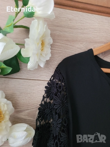 Черна туника с рязана дантела на раменете , снимка 5 - Туники - 51482707