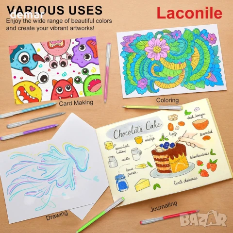 Комплект гел химикалки с брокат, 168 цвята (19 броя) – гел химикалки с фин връх 0,65 мм, снимка 5 - Ученически пособия, канцеларски материали - 50838404