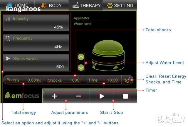 Апарат за електромагнитно фокусирана ударно-вълнова терапия AresPro EMFOCUS PRO фокусиран шокуейв, снимка 4 - Медицинска апаратура - 51862595