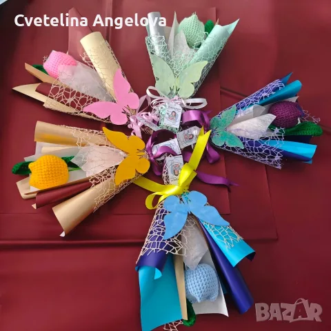Вечни букети от плетени лалета , снимка 15 - Изкуствени цветя - 55871513
