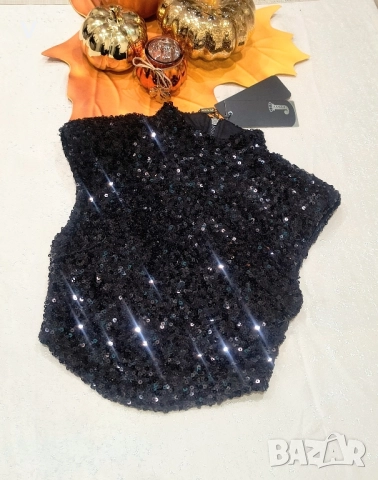 Дрехи Junona Юнона черен кроп топ бюстие с лента лачено яке кожен панталон палто, снимка 4 - Корсети, бюстиета, топове - 52467967