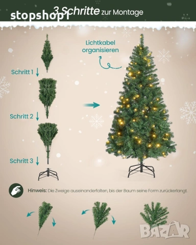 SONGMICS Изкуствена коледна елха със светлини - Висока 180 см - PVC накрайници с метална стойка - Бъ, снимка 3 - Декорация за дома - 53860835