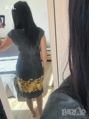 Елегантна жълто/сива рокля, М размер, снимка 4 - Рокли - 47736201