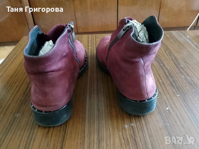 Ниски дамски боти бордо естествен велур, снимка 4 - Дамски боти - 56039985