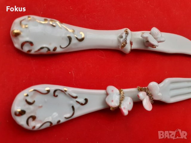 Порцелан сет виличка и ножче на Capodimonte с позлата, снимка 3 - Антикварни и старинни предмети - 40326000
