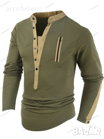 Мъжка тактическа тениска с дълъг ръкав с цип с цветни блокчета и яка Henley, 5цвята , снимка 3 - Тениски - 44624157