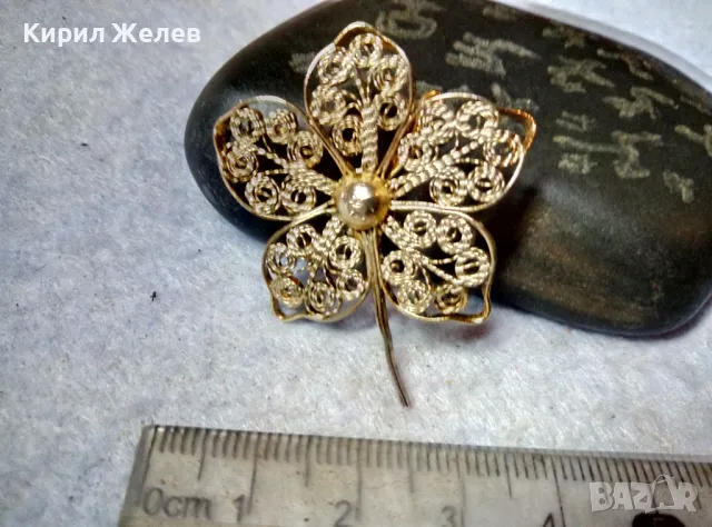 СТАРА ПРЕЛЕСТНА НЕЖНА ФЛОРАЛНА ФИЛИГРАННА ПОЗЛАТЕНА БРОШКА ЦВЕТЕ ФИНА РЪЧНА ИЗРАБОТКА 39780, снимка 7 - Антикварни и старинни предмети - 48818852