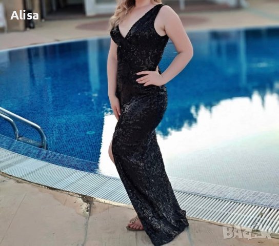 Черна официална рокля с паети, снимка 2 - Рокли - 44482028