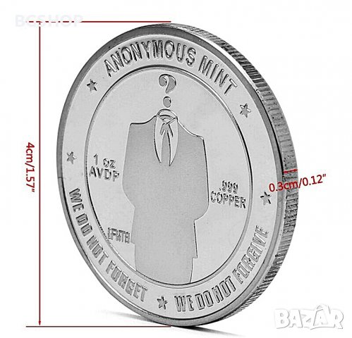 Биткойн монета Анонимните - Bitcoin Anonymos mint ( BTC ) - Silver, снимка 2 - Нумизматика и бонистика - 39147658