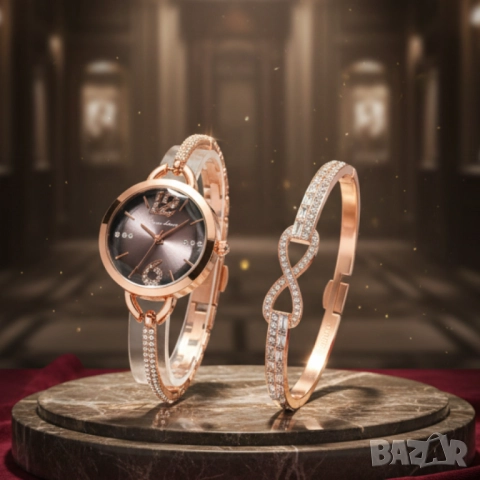 Комплект за нея: часовник и гривна с кристали – изискан стил всеки ден, снимка 5 - Бижутерийни комплекти - 51967637
