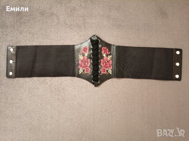 Колан/корсет за талия с бродерия цветя, имитация на кожа и ластик в черен цвят, снимка 13 - Корсети, бюстиета, топове - 41488677