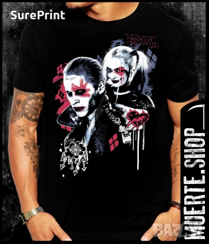Черна тениска с щампа THE JOKER AND HARLEY