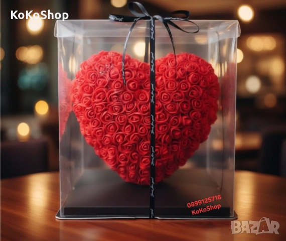 Розово сърце от рози в луксозна кутия с панделка– романтичен подарък, снимка 3 - Декорация за дома - 53155595