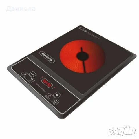 Котлон Rosberg R51445O, 2000W, Кристална плоча с инфрачервен нагревател, 26х26см., LED екран