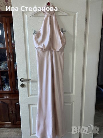 бална абитуриентска рокля парти елегантна рокля тип русалка сатен бежова натурален цвят ASOS, снимка 7 - Рокли - 44492983