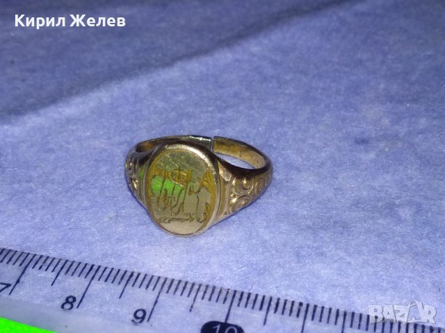 СТАРИНЕН ОРНАМЕНТИРАН МАРКОВ БРОНЗОВ РЕТРО ПРЪСТЕН с МОНОГРАМ USK ДЕБЕЛА ПОЗЛАТА и МАРКИРОВКА 36466, снимка 10 - Антикварни и старинни предмети - 39723552