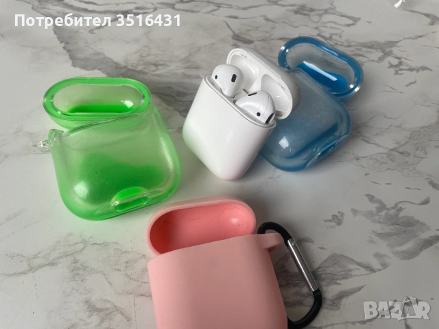 Оригинални Apple AirPods 2 (Дезинфекцирани) + 3 Кейса (2 светещи в тъмното), снимка 12 - Калъфи, кейсове - 53221506
