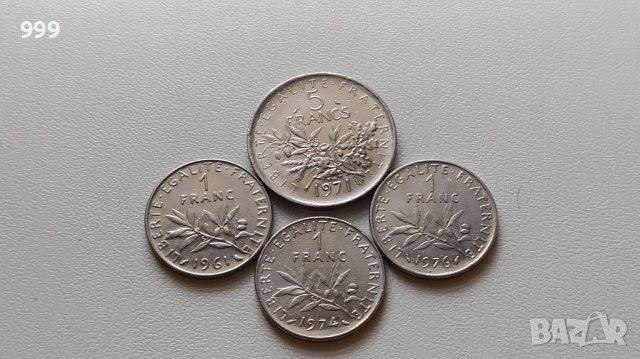 лот 1 и 5 франка Франция - 4 броя, снимка 1